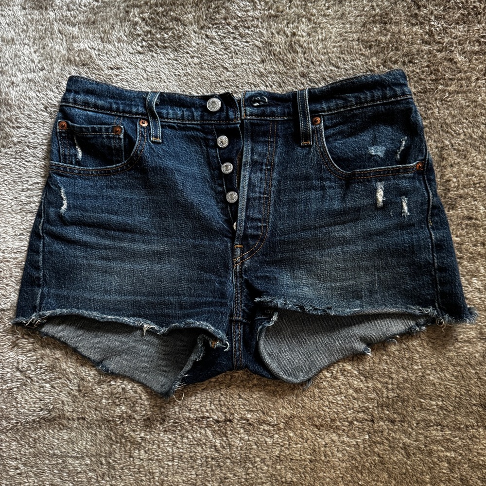 Levi's 501 Womens Jean Shorts Button Fly Distressed Size 28 3" inseam